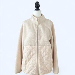 Tommy Bahama Women’s Cream Sherpa Quilted Cozy Cabincore Zip Up Crew Neck Large